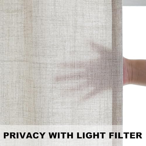Flyfun Lightweight Linen Curtains 63 Inch Long 2 Panels - Semi Sheer