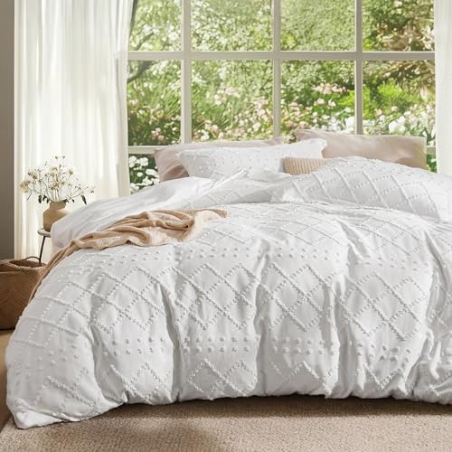 Bedsure White Boho Cal King Duvet Cover, Soft Vintage Embroidery