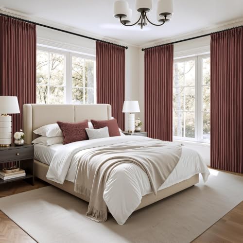 MIULEE Pinch Pleated Linen Curtains 40x96 Inch Chestnut Brown 4 Panels
