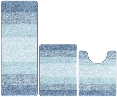 Pauwer 3 Piece Bathroom Rug Set, Microfiber Non Slip Bath Mats, Dusty