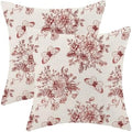 Chinoiserie Wine Red Floral Pillow Covers 18x18 Set of 2, Chinoiserie