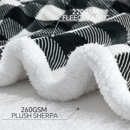 BEDELITE Black Whtie Buffalo Plaid Sherpa King Blanket for Bed