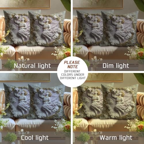 Angel Decorative Pillow Covers Set of 2, Vintage Style Cream and Gold