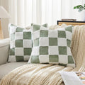Ohocut Checkered Jacquard Shag Throw Pillow Covers, Pack of 2 Fluffy