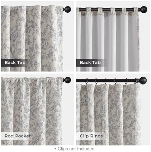 Lazzzy Grey Floral Linen Lined Curtains Rod Pocket 50W X 63L 2 Panels