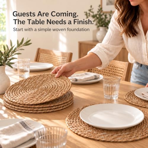 13" Round Woven Placemats for Dining Table Decor at Holiday
