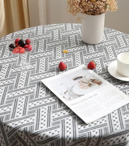 Cotton Linen Jacquard Geometry Square Tablecloth for Square/Round