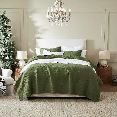 WDCOZY Olive Green Christmas Twin Size Quilt Bedding Sets with Pillow