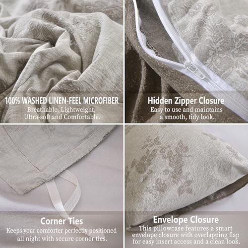 Vintage Reversible Floral Duvet Cover Set, 100% Washed Microfiber