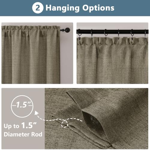 Chyhomenyc Faux Linen Curtains 96 Inches Long 2 Panels, Brown