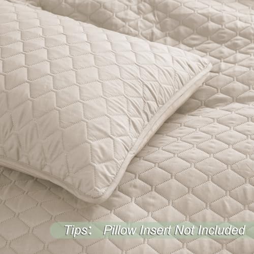 Exclusivo Mezcla Reversible King Size Quilt Bedding Set, Beige Cream