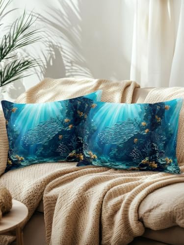 12x20 Throw Pillows Set of 2, Natural Ocean Fish Waterproof Outdoor