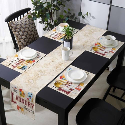 Laundry Room Table Runner and Placemats for Dining Tables,Burlap
