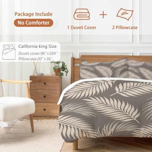 Rustic Palm Leaves Duvet Cover Cal. King Size, Tropical Leaf Botanical