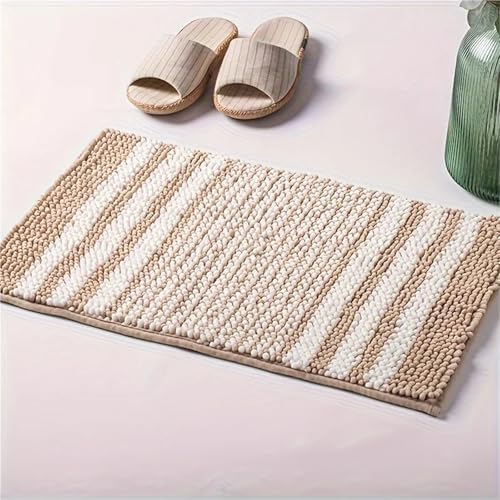 Chenille Bath Rug 2 Pcs Chenille Floor Mat Soft Bathroom Mat Stripes