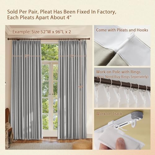 Textured Linen Pinch Pleats 100% Blackout Curtains for Bedroom/Living