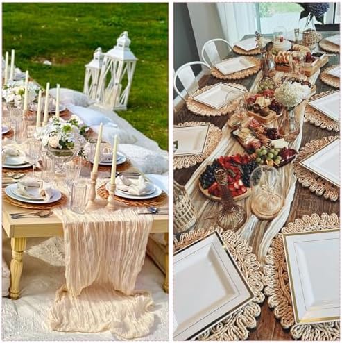 6 Pack Beige Cheesecloth Table Runner 35x120 Inch Gauze Rustic Boho