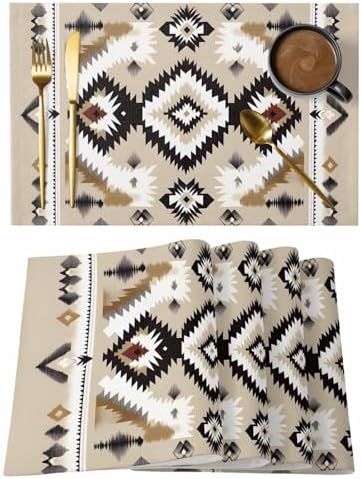 Placemats Set of 8, Black Brown Boho Woven Placemat, Linen Place Mats