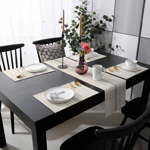Begin Table Runner and Placemats Set of 4 Striped Vintage Linen
