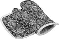 Quilted Cotton Terry Cloth Oven Mitt, Pot Holder Grey Floral Textured