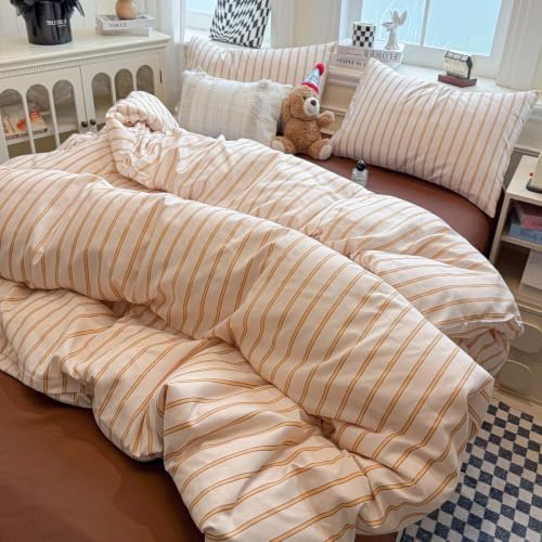 HighBuy Retro Striped Duvet Cover Set King Neutral Stripes Textured