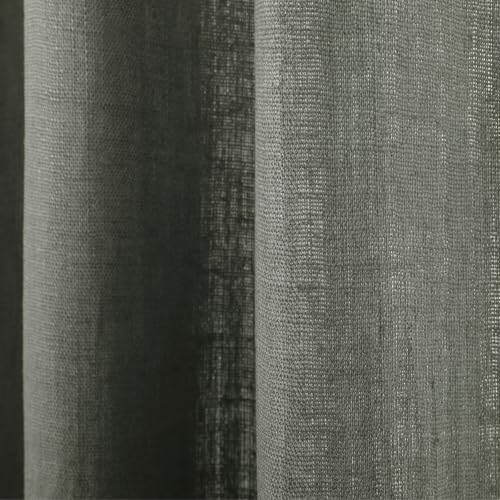 TWOPAGES Pinch Pleated Linen Curtains 108 Inches Long Stone Grey