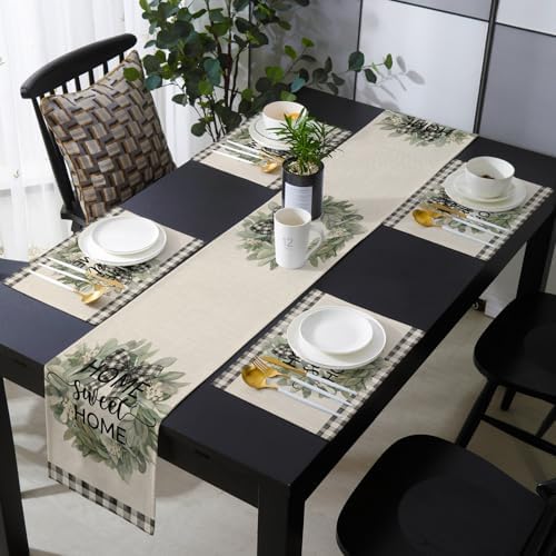 Classic Housewarming Table Runner and Placemats Set of 4 Rustic