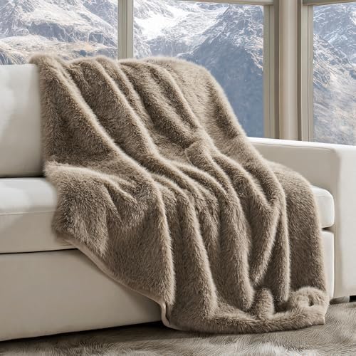 EVERGRACEHOME Luxury Faux Fur Throw Blanket, 50"x60", Natural Mink