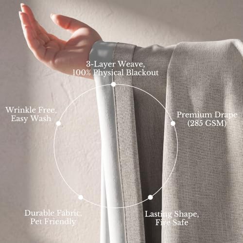 NICETOWN Pinch Pleat Heather Grey Linen Curtains 108" Long 2 Panels