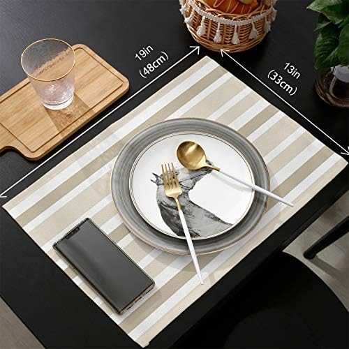 Teamery Table Runner for Kitchen Decor, Beige White and Brown Stripes