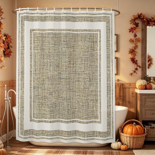 Beige Rustic Waterproof Shower Curtains Set - Farmhouse Neutral