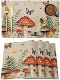 Placemats Set of 8, Spring Mushrooms Woven Placemat, Linen Place Mats