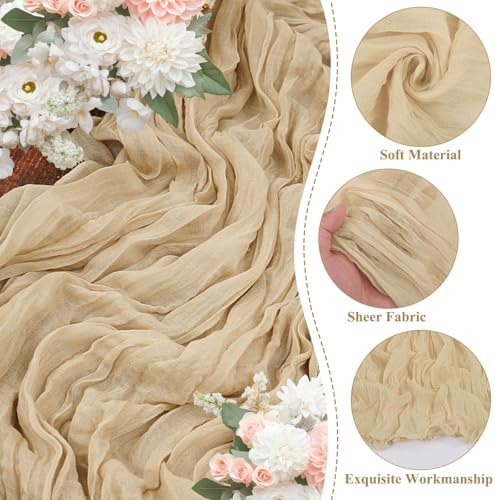 8 Pack Beige Cheesecloth Table Runner 10FT Long Boho Gauze Fabric