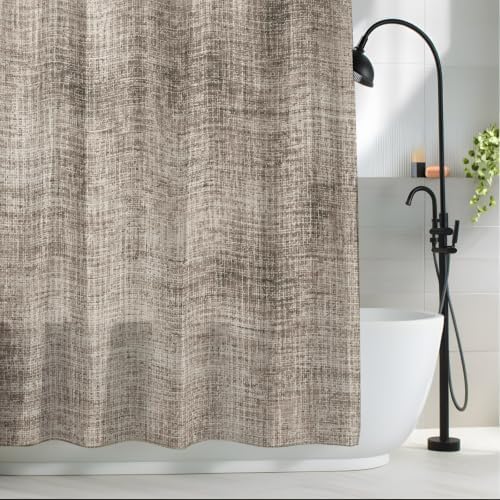 Vintage Beige Linen Texture Shower Curtain, Minimalist Brown