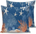 Orange Navy Blue Coral Pillow Covers 20x20 Set of 2, Summer Beach