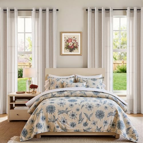 jinchan Linen Curtains 96 inch Taupe Stripe on Linen Grommet 2 Panels