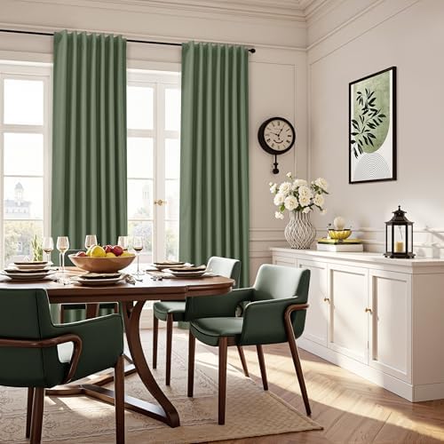 Olive Green Linen 100% Blackout Curtains 72 Inches Long Back Tab Funky