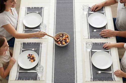 PurpleEssences Dobby Stripe Table Runner, 14x72 - Mineral Gray &
