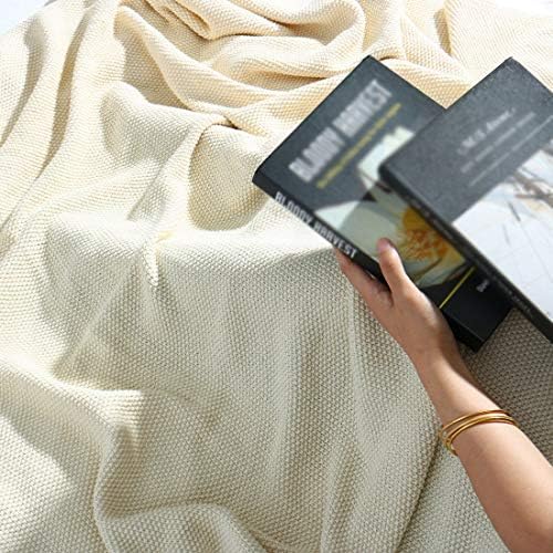 PiccoCasa 100% Cotton Knit Throw Blanket, Beige 50x70