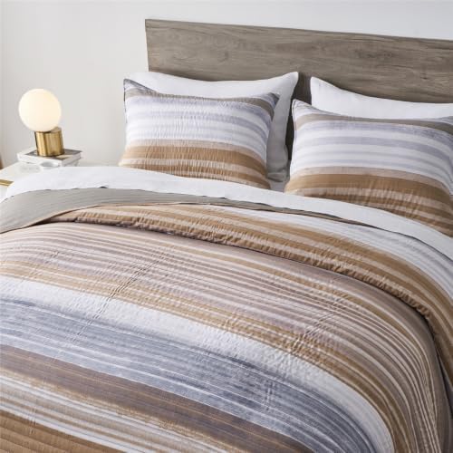 KAKIJUMN Striped King/Cal King Quilt Bedding Set, Soft Bedspread, Warm