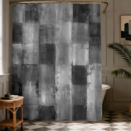 Mocsicka Grey Patchwork Shower Curtain, Black and White Modern