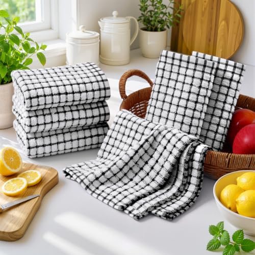 Homaxy 12 Pack Terry Kitchen Towels, 16"x25", Black