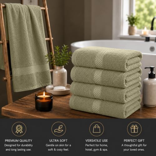 DAN RIVER 600 GSM Cotton Large Bath Towels Set of 4, 27 x 54 Inches