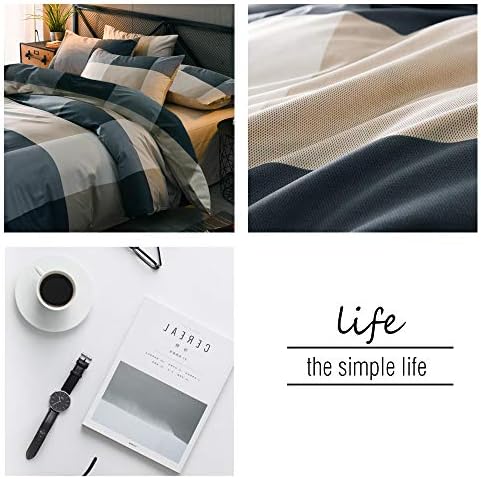 mixinni Queen Size Checkered Duvet Cover Set - 3 Piece Grey Geometric