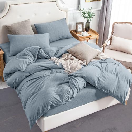 PURE ERA Jersey Knit Duvet Cover Set Heather Blueish Grey Queen