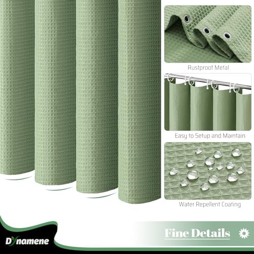 Dynamene Sage Green Fabric Shower Curtain, Waffle Weave Textured Cloth