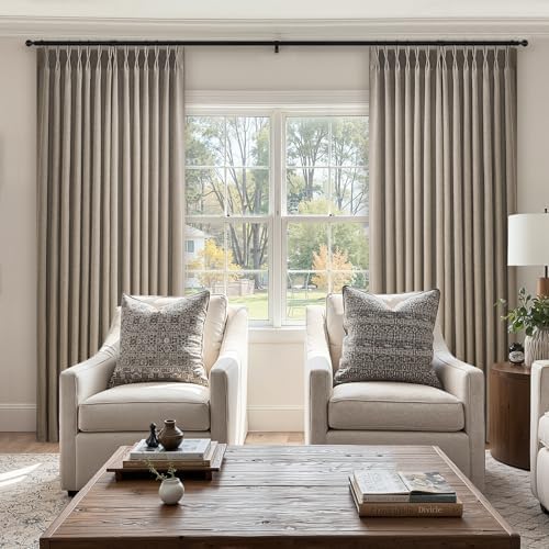 96 Inches Length Pinch Pleated Linen Curtains 2 Panels Burlywood