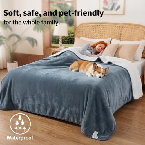 Sunheir Waterproof Blanket for King Size Bed, 108"x86" Reversible Soft