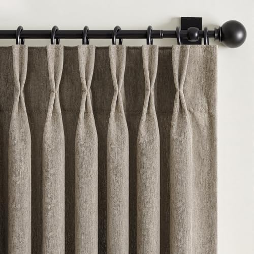 96 Inches Length Pinch Pleated Linen Curtains 2 Panels Burlywood