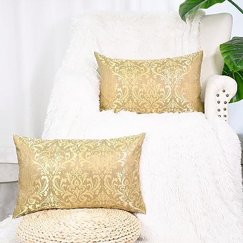 CaliTime Decorative Couch Throw Pillow Covers 20 X 12 Inches Gold